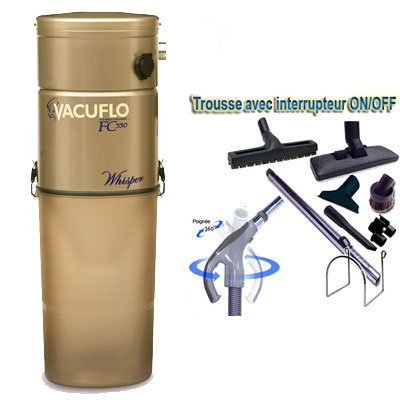 ASPIRATEUR CENTRAL UNITE MOTRICE VACUFLO FC 570 (jusqu'a 350 M²) GARANTIE 2 ans + set inter 9 M + 8 accessoires + Aspi-Plumeau offert