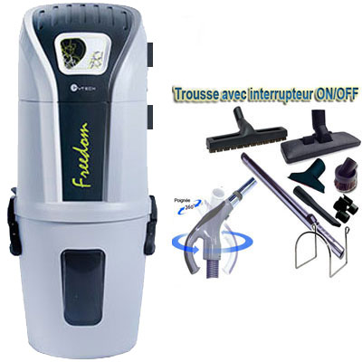 Aspiration centralisée SACH CVTech VAC Freedom 2.4kW + Set inter 9 M + 8 accessoires + 1 Aspi-plumeau offert - Logement jusqu'à 500 m2 - Garantie 4 ans