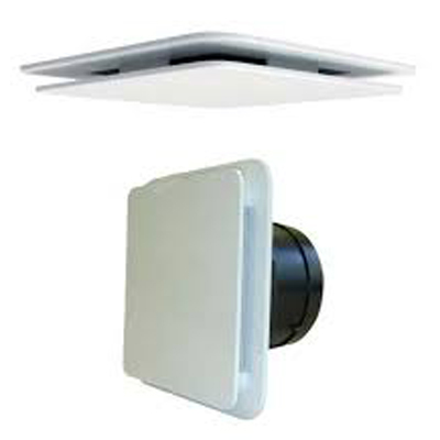 Ensemble bouche BDOP 125 d'extraction et d'insufflation plastique réglable extra-plate, débit de 45 à 150 m3/h, + manchon placo L. 100 mm