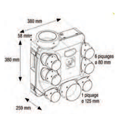S&P UNELVENT - Kit VMC hygro  OZEO 2 ECOwatt  KHB T 3/7P. 1 bouche + manchette Ø125, 2 bouches + manchettes Ø80. Garantie 5 ans