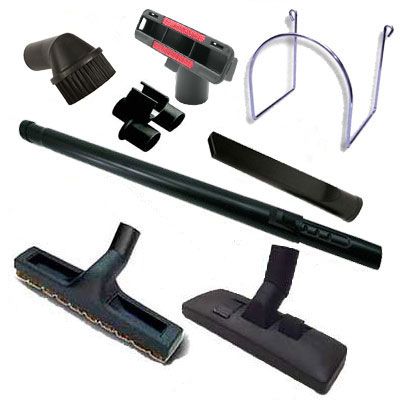 Kit 8 accessoires pour centrales (1 Support mural, 1 Brosse combinée, 1 Brosse sol dur 300 mm, 1 Canne télescopique Aluminium noir + 1 sac de 4 accessoires)