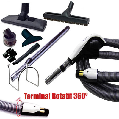 Trousse 8 accessoires + 1 flexible 15 m avec bouton marche/arrêt et nouveau terminal rotatif 360°à chaque extrémité