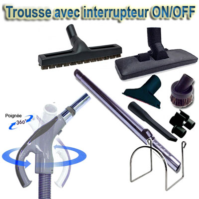 Trousse 8 accessoires + 1 flexible 7 m Universel toutes marques avec bouton marche/arrêt