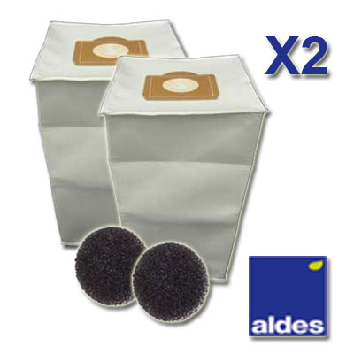 2 sacs ALDES Universels d'une capacité de 30 litres + 2 filtres moteur, Aldes 11070084