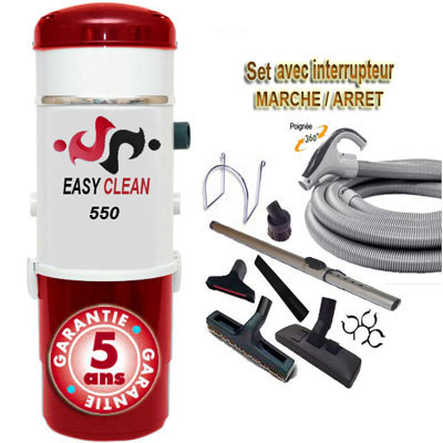 Aspiration centralisée EASY-CLEAN 550 garantie 5 ans (jusquà 500 M²) + Set inter 9 M + 8 accessoires + 1 Aspi-plumeau offert