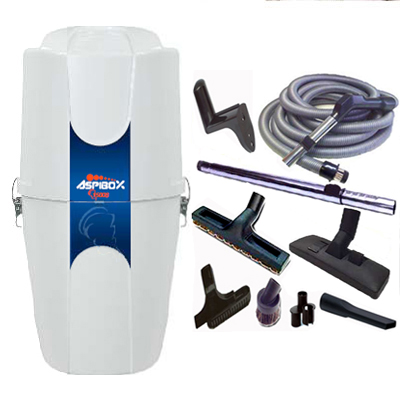 Aspirateur central ASPIBOX 1400F GARANTIE 5 ANS (jusqu’à 200 m²) + trousse inter 9 ML + 8 accessoires + 1 Aspi-plumeau offert