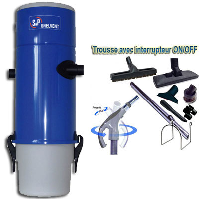Aspiration centralisée SAPHIR 350N GARANTIE 2 ANS (jusqu’à 350 m²),UNELVENT 620122 - Kit flexible interrupteur 9m et 8 accessoires + 1 aspi-plumeau offert - Surface jusqu'à 350m2