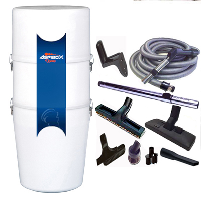 Aspirateur central ASPIBOX 2600F GARANTIE 5 ANS (jusqu’à 500 m²) + trousse inter 9 ML + 8 accessoires + FLIPBUS doseur avec boules vertes