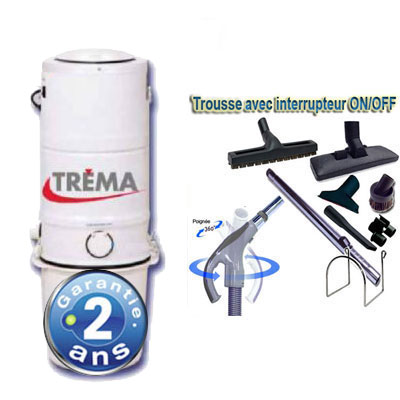 Aspiration centralisée TRÉMA TF 495 (jusqu'à 300 m²) GARANTIE 2 ANS + trousse inter 9 ML + 8 accessoires + set cuisine extensible