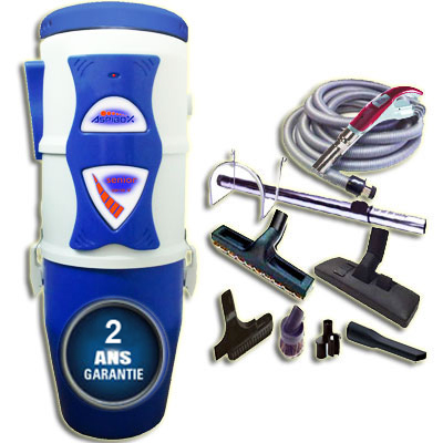 Aspirateur central hybride ASPIBOX Senior à variateur de vitesse GARANTIE 2 ANS (jusqu’à 350 m²) + trousse à variateur 9 M + 8 accessoires + Aspi-plumeau