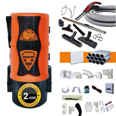 Aspiration centralisée EOLYS 5 à variateur de vitesse GARANTIE 2 ANS (jusqu’à 180 m²) Filtration hybride (avec ou sans sac) + trousse à variateur 9 M + 8 accessoires + kit 3 prises + kit prise balai + kit prise garage