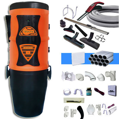 Aspiration centralisée EOLYS 8 à variateur de vitesse GARANTIE 2 ANS (jusqu’à 350 m²) Filtration hybride (avec ou sans sac) + trousse à variateur 9 M + 8 accessoires + kit 4 prises + kit prise balai + kit prise garage