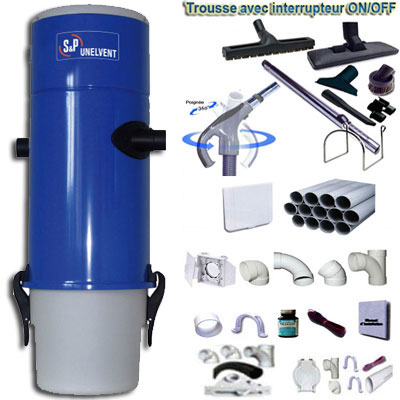Aspiration centralisée SAPHIR 600N GARANTIE 2 ANS (jusqu’à 600 m²), UNELVENT 620123 + trousse inter 9 ML + 8 accessoires + kit 5 prises + kit prise balai + kit prise garage