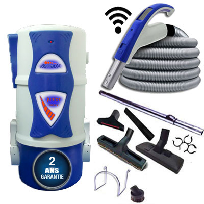 Pack Aspirateur centralisé Aspibox Junior sans fil (type Aldes) - Jusqu'à 180 m2 - GARANTIE 2 ANS + Flexible de 9m système de commande sans fil on/off + 8 accessoires