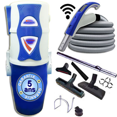 Pack Aspiration Centralisée ASPIBOX Master sans fil (type Aldes) - Jusqu'à 250 m2  - GARANTIE 2 ANS + Flexible de 9m système de commande sans fil on/off à la poignée + 8 accessoires