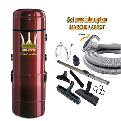 Aspiration centralisée ÉLITE DISTINCTION garantie 5 ans (de 100 à 350 M²)) + Set inter 9 M + 8 accessoires + 1 Aspi-plumeau offert