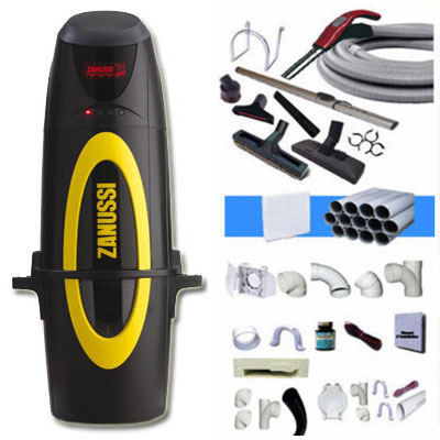 Aspirateur central hybride ZANUSSI Z40 à variateur de vitesse GARANTIE 5 ANS (jusqu’à 400 m²) + trousse à variateur 9 M + 8 accessoires + kit 4 prises + kit prise balai + kit prise garage