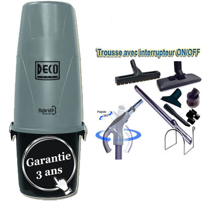Aspiration centralisée DÉCOVAC DV700 GARANTIE 3 ANS (jusqu’à 200 m²) Filtration hybride (avec ou sans sac) + set inter 9 M + 8 accessoires + Aspi-Plumeau offert