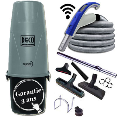 PACK PRET A MONTER 200 m2 SANS FIL (TYPE ALDES) central hybride DÉCOVAC DV700 GARANTIE 3 ANS + Flexible de 9 m systéme de commande sans fils marche/arrêt à la poignée + 8 accessoires