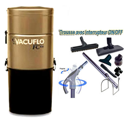 Aspirateur central VACUFLO FC310 garantie 2 ans (jusqu’à 150 m²) + trousse inter 9 ML + 8 accessoires + 1 Aspi-plumeau offert