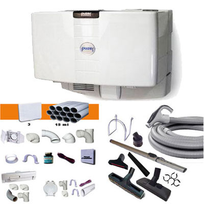 Aspiration centralisée PUZER EASY garantie 2 ans (jusqu’à 150 M²) + Set inter 9 M + 8 accessoires + kit 3 prises + kit prise balai + kit prise garage