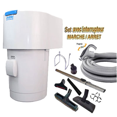 Aspiration centralisée PUZER OIVA garantie 2 ans (jusqu'à 200 M²) + Set inter 9 M + 8 accessoires + 1 Aspi-plumeau offert
