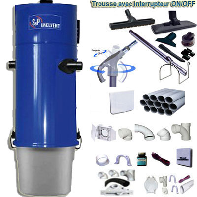 Aspiration centralisée SAPHIR 700N GARANTIE 2 ANS (jusqu’à 700 m²), UNELVENT 620124 + trousse inter 9 ML + 8 accessoires + kit 5 prises + kit prise balai + kit prise garage