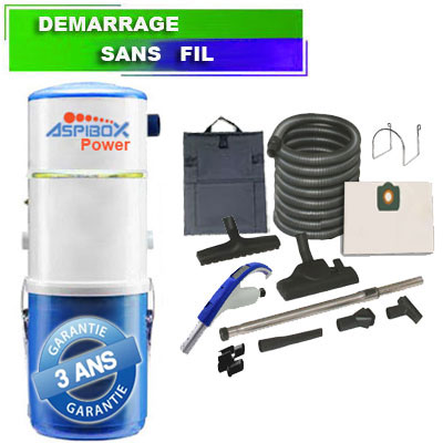 Aspirateur Central type ALDES, ASPIBOX POWER - Garantie 3 ans - Surface jusqu’à 400 m² - Set de nettoyage