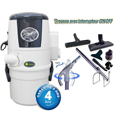 Aspiration Centralisée CVTECH WINNY COMPACT MINI 1.6kW + flexible on/off + 8 accessoires + aspi-plumeau offert -  Garantie 4 ans - Logement jusqu'à 150 m2