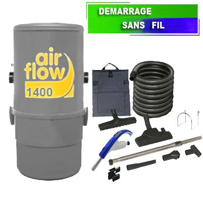 Aspirateur central type ALDES, Airflow 1400 (surface jusqu’à 180 m²) + set accessoires - Garantie 5 ans