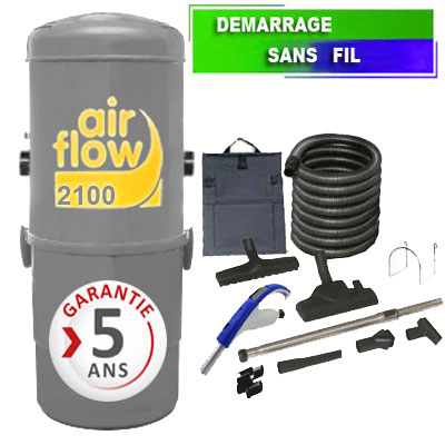 Aspirateur central type ALDES, Airflow 2100 (surface jusqu’à 400 m²) + set accessoires - Garantie 5 ans