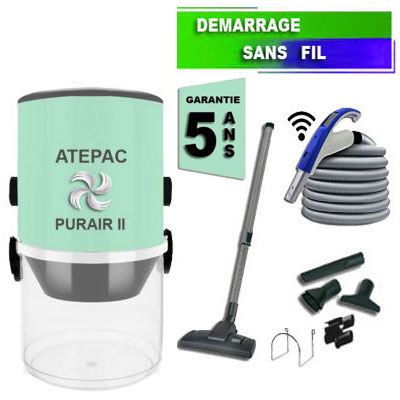 Aspirateur central type ALDES, ATEPAC PURAIR II (jusqu’à 180 m²) + set accessoires - Garantie 5 ans