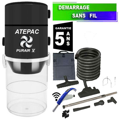 Aspirateur central type ALDES, ATEPAC PURAIR V garantie 5 ans (jusqu’à 500 m²) + set accessoires - Garantie 5 ans