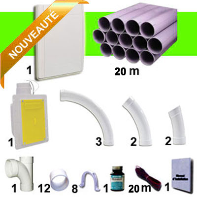 Kit 1 prise RETRAFLEX blanche nouvelle génération, 20% plus petit que le premier modèle! avec 20 m de tuyaux pvc (pour flexibles de 12 m et 16 m non fournis)