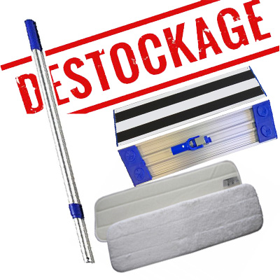 Manche télescopique 3 x 0,60 m + Trapèze DELUXE aluminium 50 cm + Mop Microfibre 60 cm blanc avec velcro