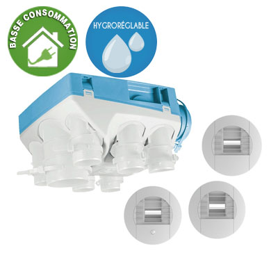 S&P UNELVENT - Kit VMC hygro  OZEO 2 ECOwatt  KHB T 3/7P. 1 bouche + manchette Ø125, 2 bouches + manchettes Ø80. Garantie 5 ans