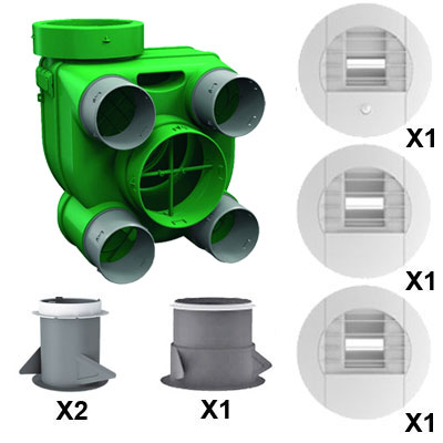 HYGRO ARIANT - Kit Hygro B VMC simple flux hygroréglable + bouches piles, AXELAIR VORTICE KHBPRST5160