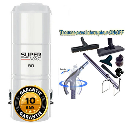 [AAC415] Aspirateur central hybride HAYDEN SuperVac 80 (jusqu’à 500 m²) - GARANTIE 10 ANS + kit flexible 9m et 8 accessoires + 1 aspi-plumeau offert