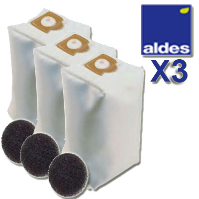 [ADC340] Lot de 3 sacs ALDES Universels d'une capacité de 30 litres + 3 filtres moteur, Aldes 11070084