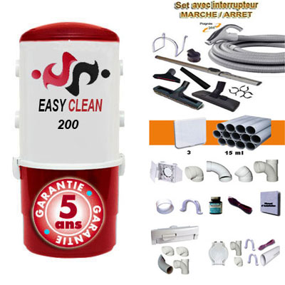 [APC003] Aspiration centralisée EASY-CLEAN 200 (jusqu'à 180 M²), Garantie 5 ans + Set inter 9 M + 8 accessoires + kit 3 prises + kit prise balai + kit prise garage