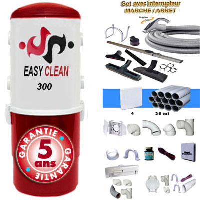 [APC006] Aspiration centralisée  EASY-CLEAN 300 garantie 5 ans (jusqu'à 250 M²) + Set inter 9 M + 8 accessoires + kit 4 prises + kit prise balai + kit prise garage