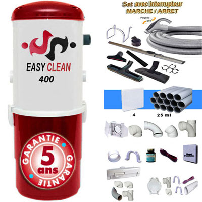 [APC009] Aspiration centralisée EASY-CLEAN 400 garantie 5 ans (jusqu'à 350 M²) + Set inter 9 M + 8 accessoires + kit 4 prises + kit prise balai + kit prise garage