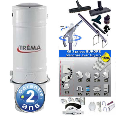 [APC067] Aspiration centralisée TRÉMA TE 550 (jusqu'à 400 m²) GARANTIE 2 + 3 ANS + trousse inter 9 ML + 8 accessoires + kit 5 prises + kit prise balai + Trousse établis de garage + kit prise garage