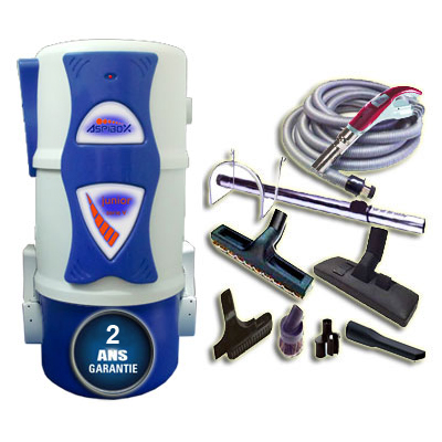 [APC076] Aspirateur central hybride ASPIBOX Junior à variateur de vitesse GARANTIE 2 ANS (jusqu’à 180 m²) + trousse à variateur 9 M + 8 accessoires + Aspi-Plumeau