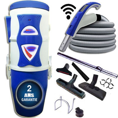 [APC100] Pack Aspirateur Centralisé Aspibox Senior sans fil (type Aldes) - Jusqu'à 350 m2 - GARANTIE 2 ANS + Flexible de 9m système de commande sans fil marche/arrêt + 8 accessoires