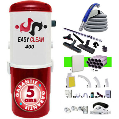 [APC129] Pack complet Easy-Clean 400 garantie 5 ans + 1 kit flexible 12m + 1 kit prise Retraflex + 1 prise cuisine (rayon d'action 120 m²)
