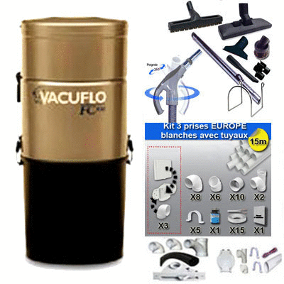 [APC178] ASPIRATEUR CENTRAL UNITÉ MOTRICE VACUFLO FC 310 (jusqu’à 150 M²) GARANTIE 2 ans + trousse inter 9 ML + 8 accessoires + kit 3 prises + kit prise balai + kit prise garage