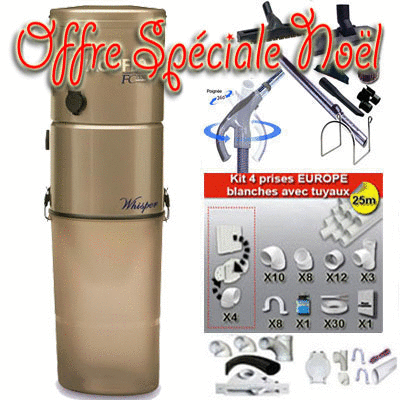 [APC195] ASPIRATEUR CENTRAL UNITÉ MOTRICE VACUFLO FC1550 (jusqu’à 500 M²) GARANTIE 2 ans + set inter 9 M + 8 accessoires + kit 4 prises + kit prise balai