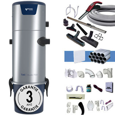 [APC205] Aspiration centralisée AERTECNICA TS4 (jusqu’à 700 m²), Sans Sac - GARANTIE 3 ANS  - Avec 1 trousse flexible à variateur 9m + 8 accessoires + kit 4 prises + kit prise balai + kit prise garage