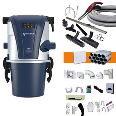[APC207] Aspiration centralisée AERTECNICA TC1 (jusqu’à 250 m²), Sans Sac - GARANTIE 3 ANS - Avec 1 trousse flexible à variateur 9m + 8 accessoires + kit 3 prises + kit prise balai + kit prise garage